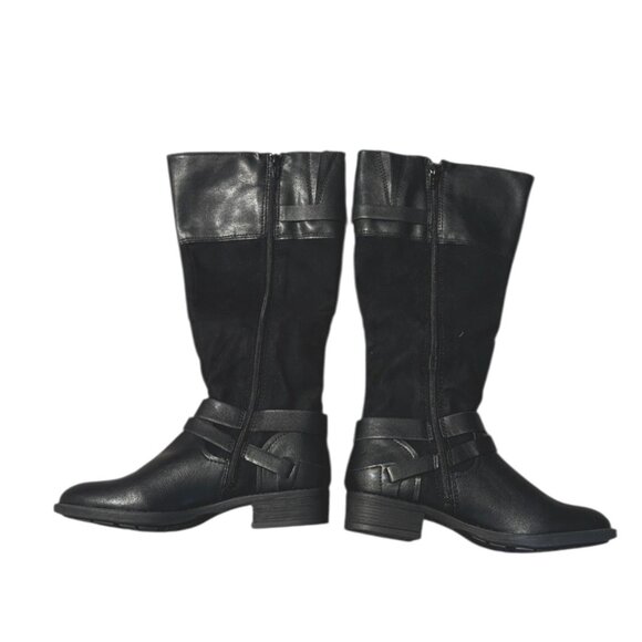 NWT Style and Company Black Faux Leather Suede Wide Calf Knee High Boots Buckle - Picture 3 of 5